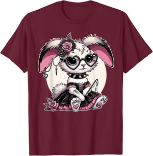 Gothic Pastel Goth Kawaii Bunny Alternative Aesthetic T-Shirt - T-Shirt | Maroon