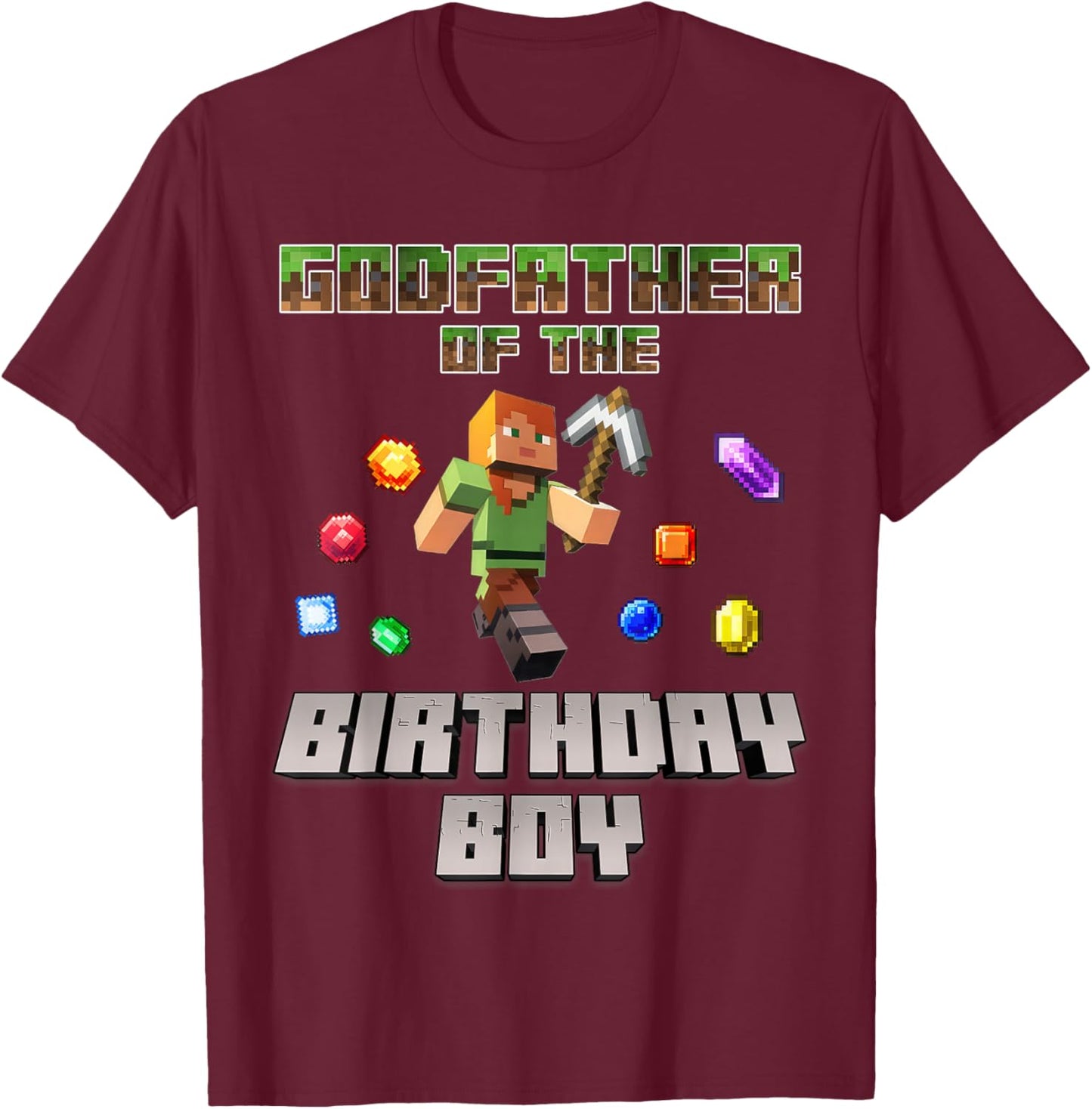 Godfather Of The Birthday Boy Video Gamer Pixel Number T-Shirt - T-Shirt | Maroon