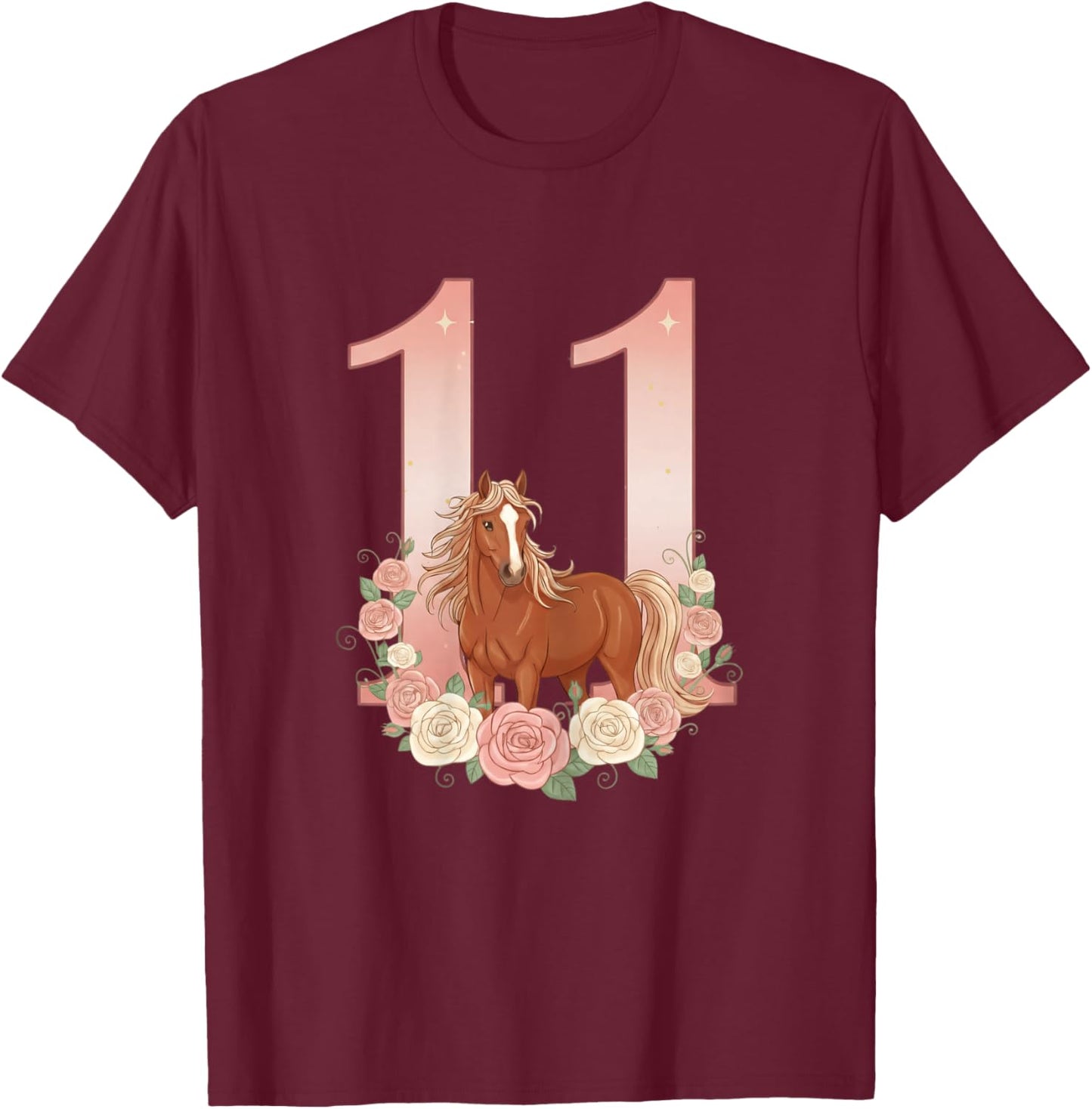 11th Birthday, Girl, Horse, Pony | 11 Year Old Girl's Birthday T-Shirt - T-Shirt | Maroon