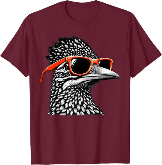 Cool Roadrunner Bird Wearing Sunglasses Graphic Art T-Shirt - T-Shirt | Maroon