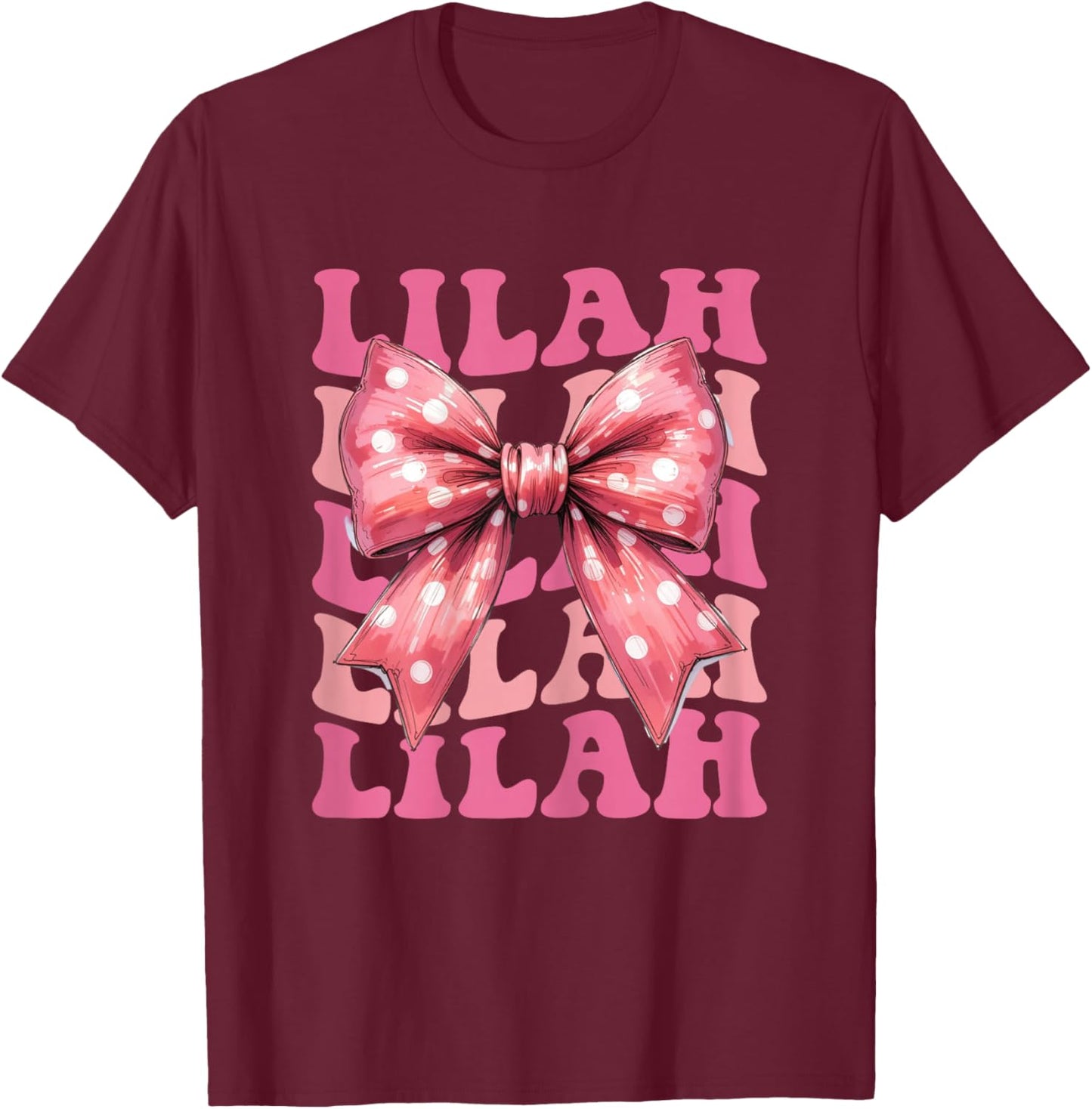 Lilah Name Coquette Bow Aesthetic Girls T-Shirt - T-Shirt | Maroon