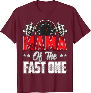 1 year old racing car fast one birthday 1st Family Mama T-Shirt - T-Shirt | Maroon