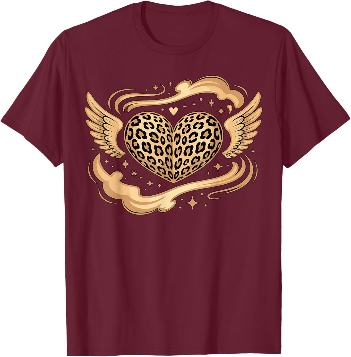 Leopard Print Heart T-Shirt - T-Shirt | Maroon