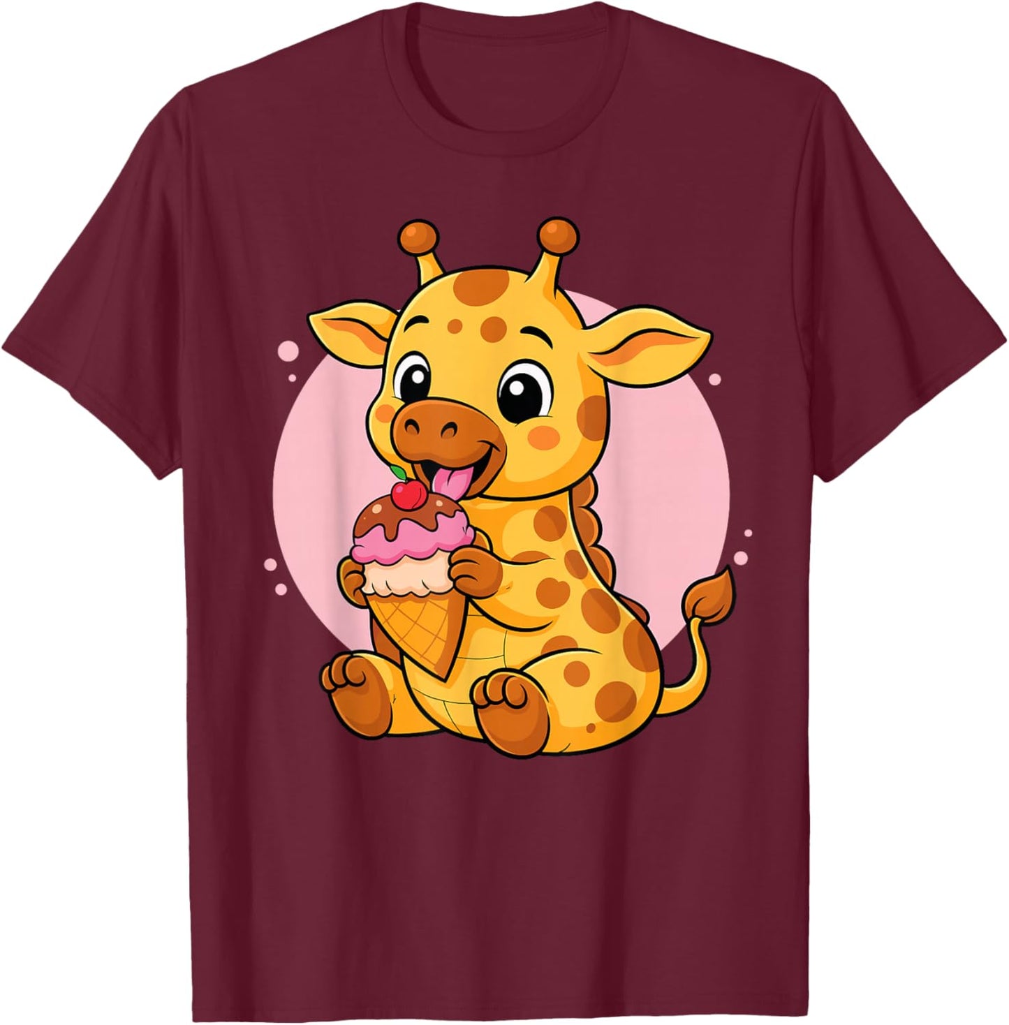 Giraffe Eating Ice Cream Graphic Boys Girls Giraffe Lover T-Shirt - T-Shirt | Maroon