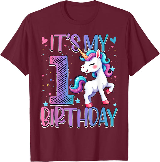 It’s My 1st Birthday Unicorn Outfit for 1 Year Old Girls T-Shirt - T-Shirt | Maroon