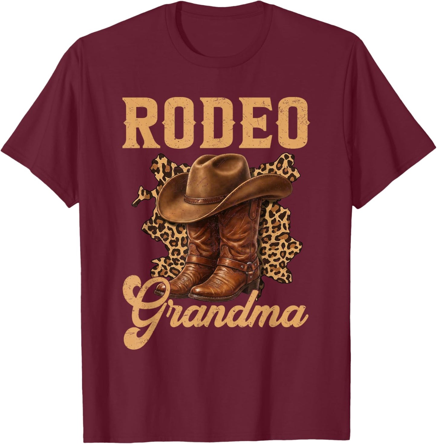 Rodeo Grandma Leopard Western Family Birthday Boy Girl T-Shirt - T-Shirt | Maroon