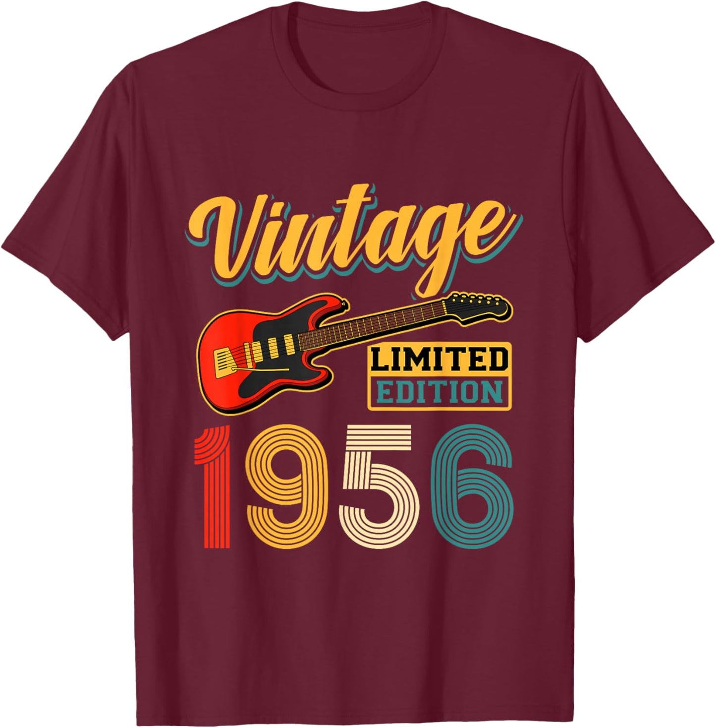 Guitare Vintage 1956 Édition limitée Année de Naissance Anniversaire T-Shirt - T-Shirt | Maroon