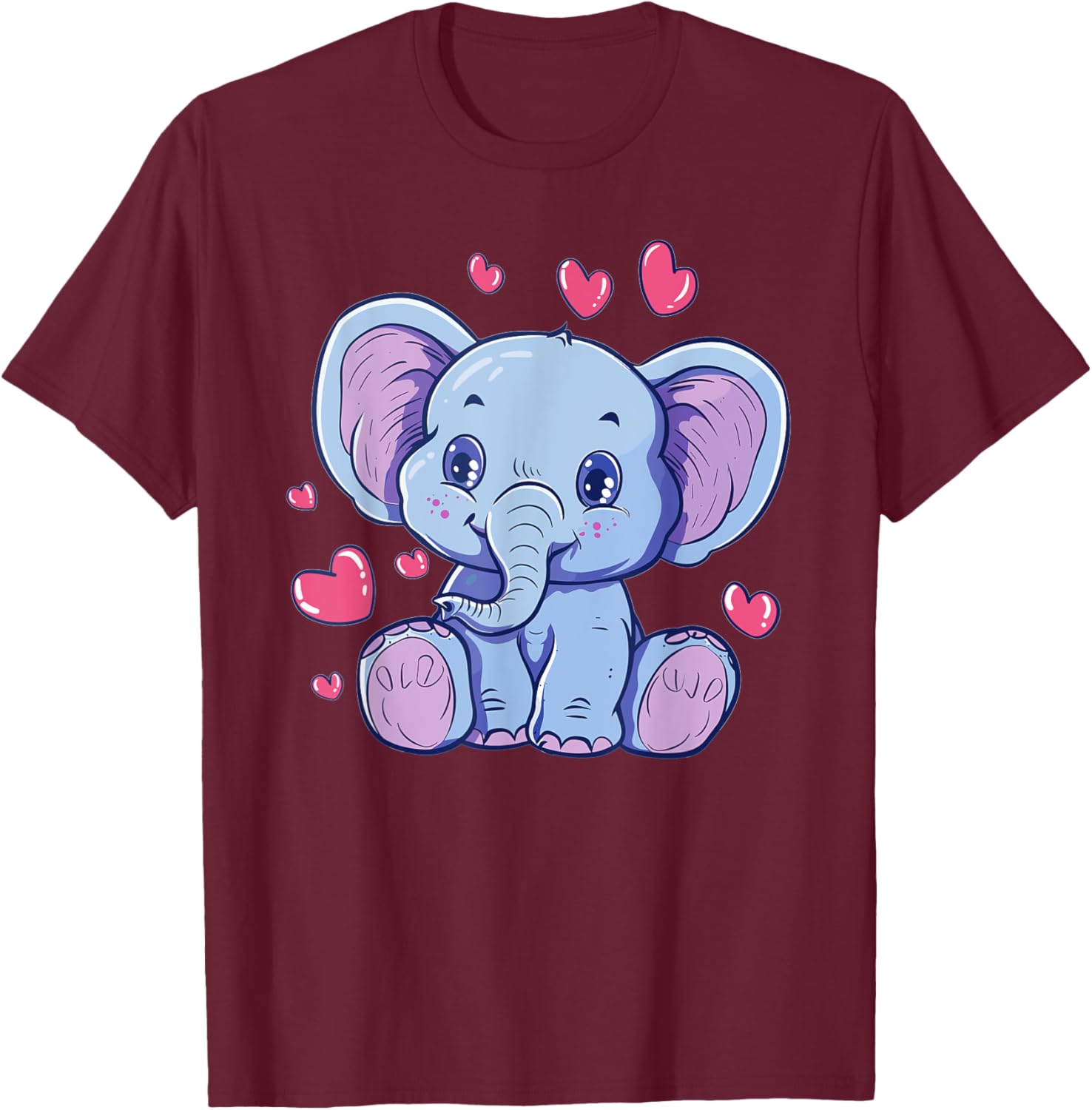 Cute Elephant With Hearts I Kids Elephant T-Shirt - T-Shirt | Maroon