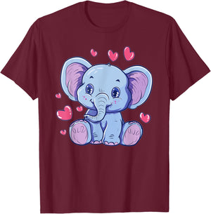 Cute Elephant With Hearts I Kids Elephant T-Shirt - T-Shirt | Maroon