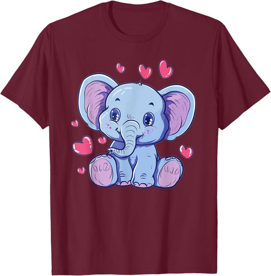 Cute Elephant With Hearts I Kids Elephant T-Shirt - T-Shirt | Maroon