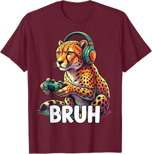 Bruh Cheetahs Funny Video Games Cheetah T-Shirt - T-Shirt | Maroon