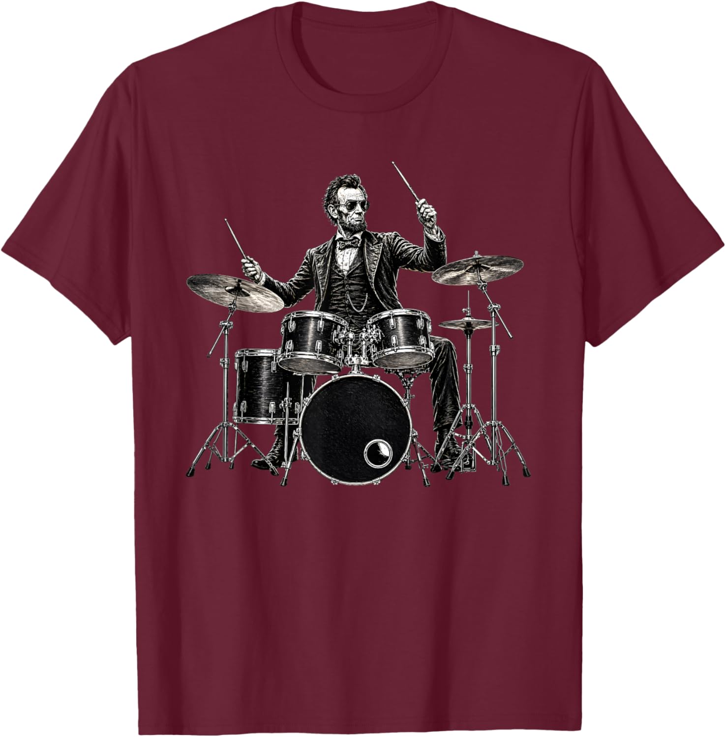 Abraham Lincoln Cool Drummer Playing Drum Set T-Shirt - T-Shirt | Maroon