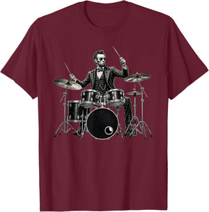 Abraham Lincoln Cool Drummer Playing Drum Set T-Shirt - T-Shirt | Maroon