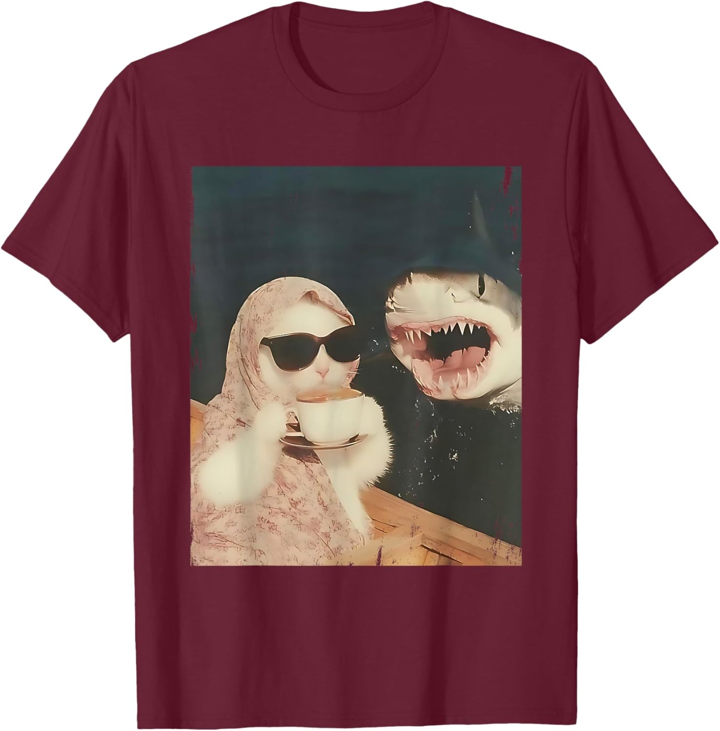 Funny Cat Shark Meme Cat Scarf Chilling Babushka Cat Women T-Shirt - T-Shirt | Maroon