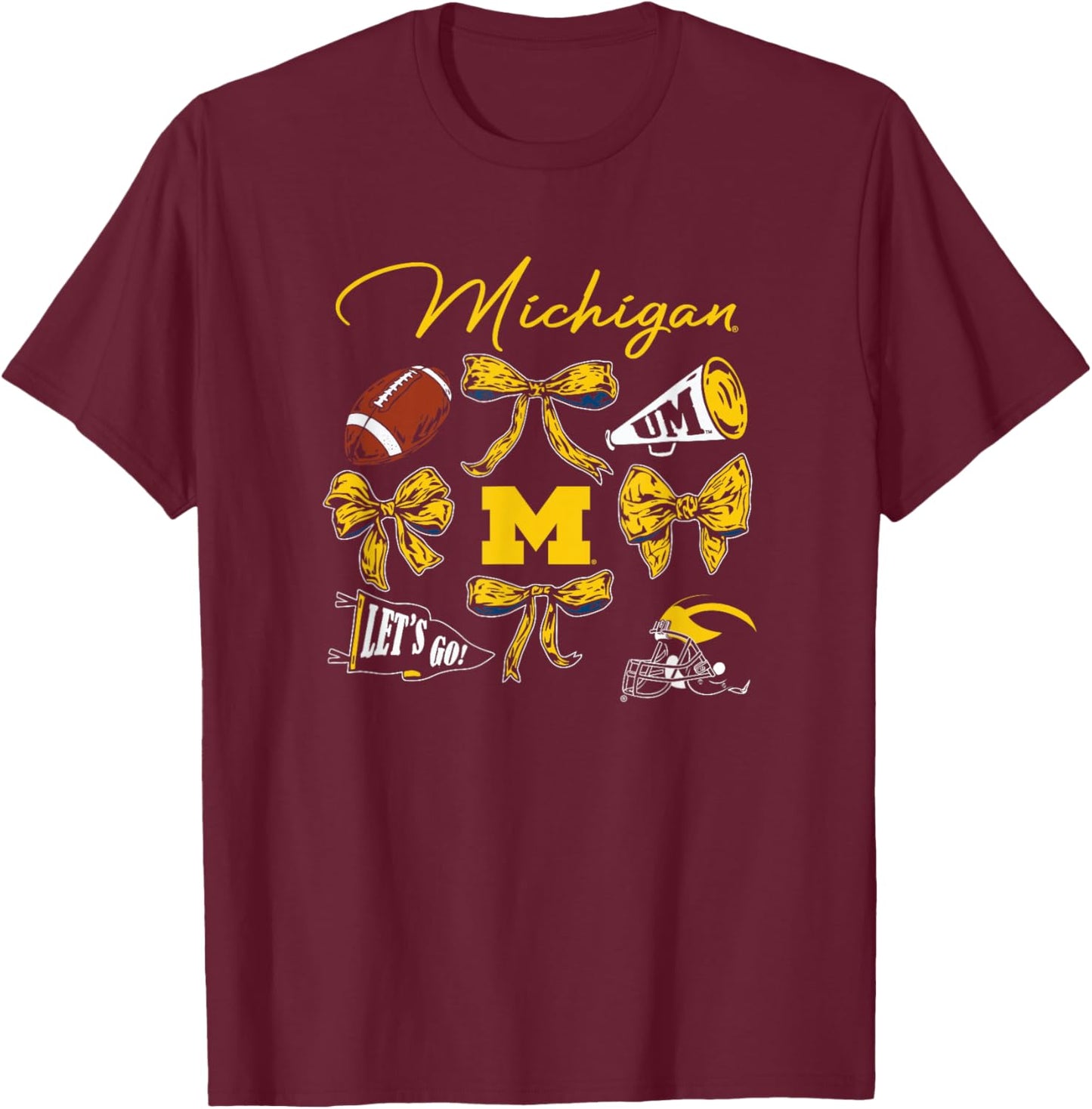 Michigan Wolverines Football Bow Navy Officially Licensed T-Shirt - T-Shirt | Maroon