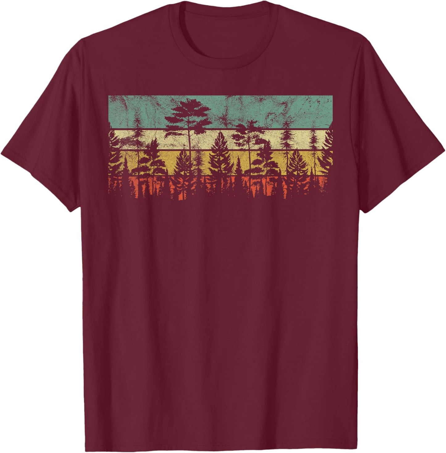 Trees Outdoors Wildlife Nature Vintage Forest Nature Retro T-Shirt - T-Shirt | Maroon