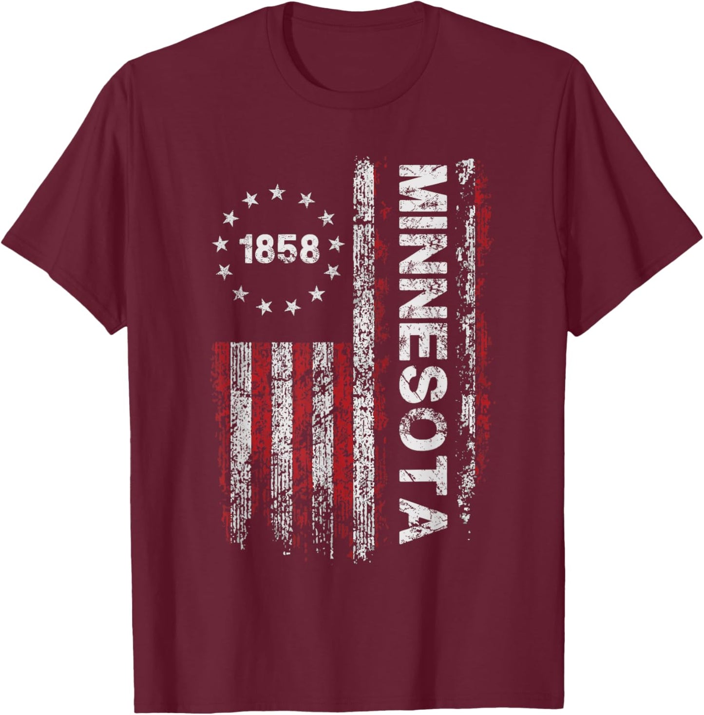 1858 Minnesota State US Flag Vintage Women Youth T-Shirt - T-Shirt | Maroon
