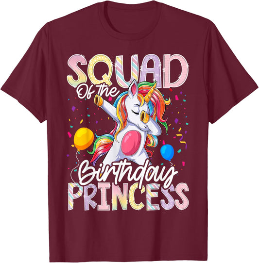Squad of The Birthday Princess Dabbing Unicorn Matching T-Shirt - T-Shirt | Maroon