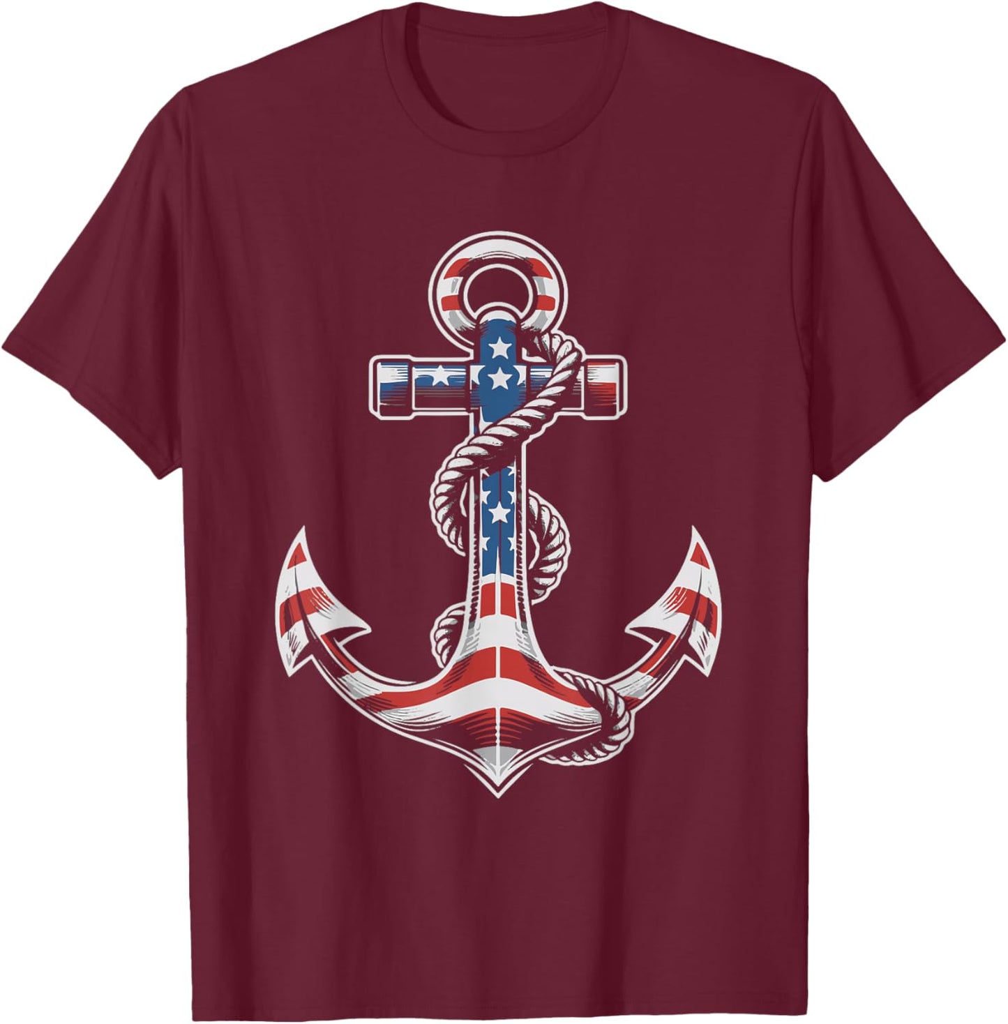 Anchor American Flag 4th of July Patriotic T-Shirt - T-Shirt | Maroon