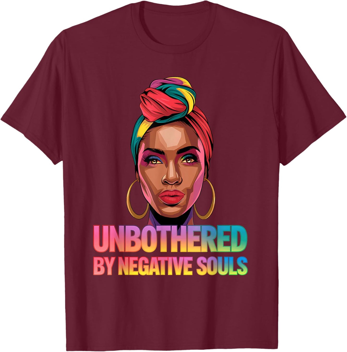 Unbothered By Negative Souls Camo Black African American T-Shirt - T-Shirt | Maroon