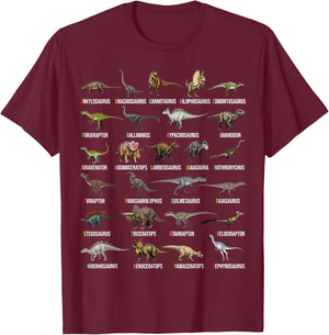 Dinosaur Alphabet A to Z - Educational Dino Chart for Kids T-Shirt - T-Shirt | Maroon