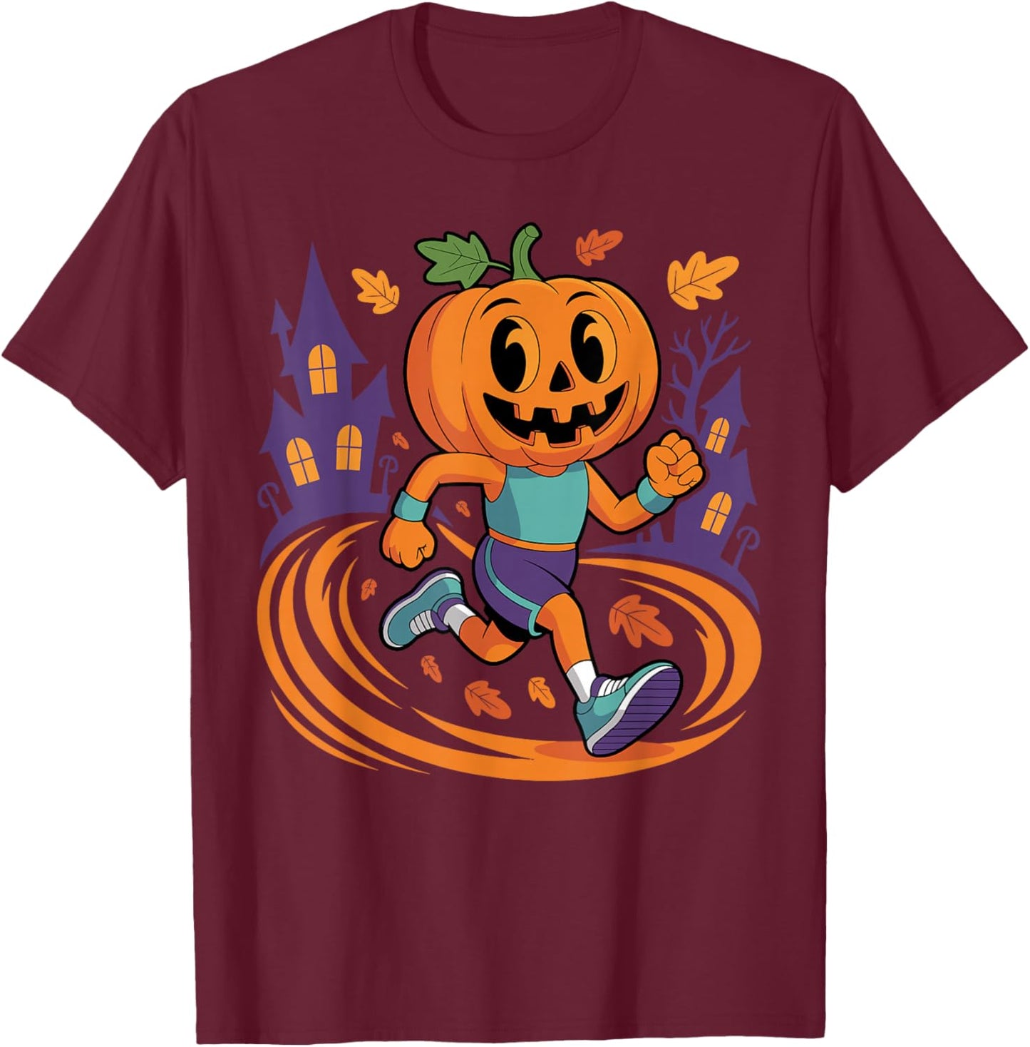 Halloween Pumpkin Running Fall Costume Funny Runner Marathon T-Shirt - T-Shirt | Maroon