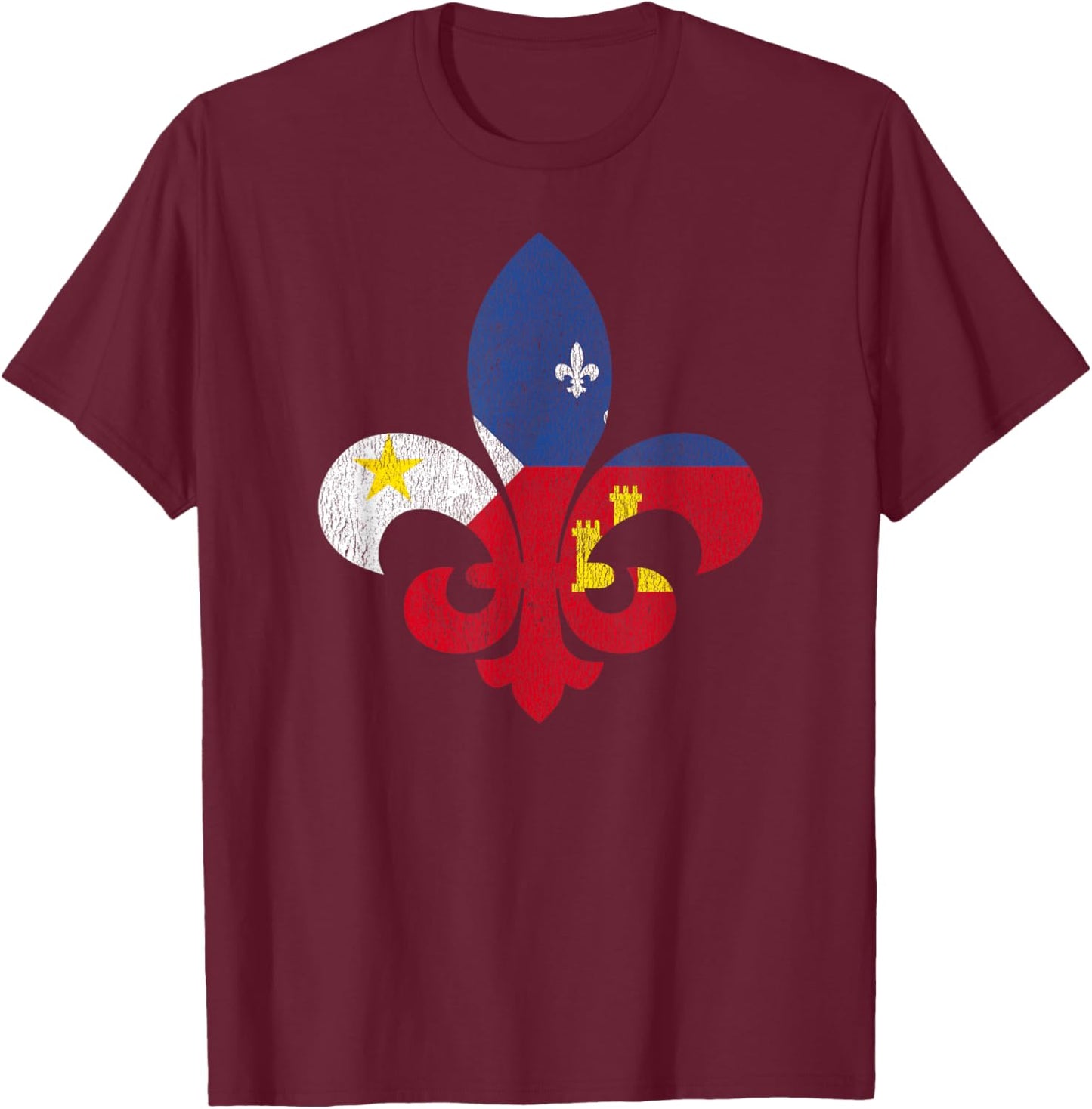 Louisiana Cajun Fleur Proud Acadiana French Flag T-Shirt - T-Shirt | Maroon