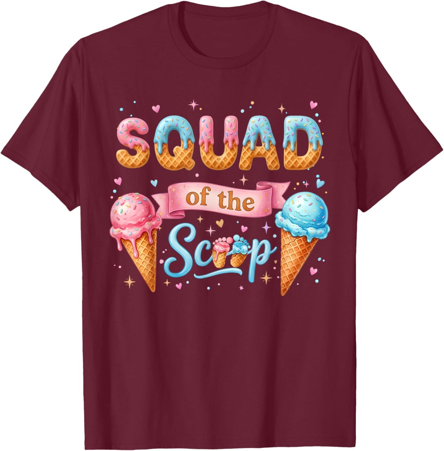 Squad of The Scoop Ice Cream Gender Reveal Baby Shower T-Shirt - T-Shirt | Maroon