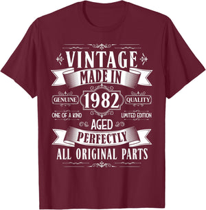 Vintage 43rd birthday men Born 1982 43 years old Bday T-Shirt - T-Shirt | Maroon
