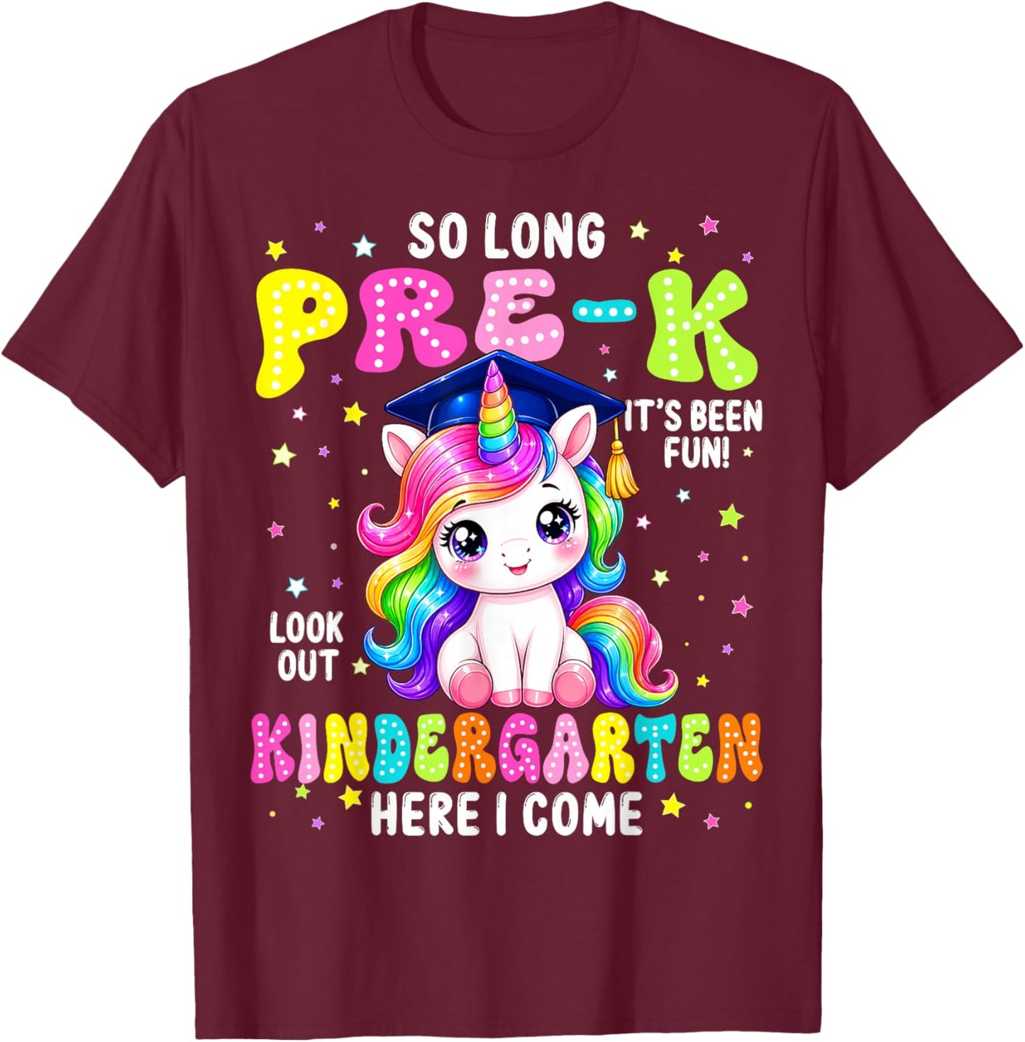 Unicorn So Long Pre-K Graduation Kindergarten Girls Kids T-Shirt - T-Shirt | Maroon