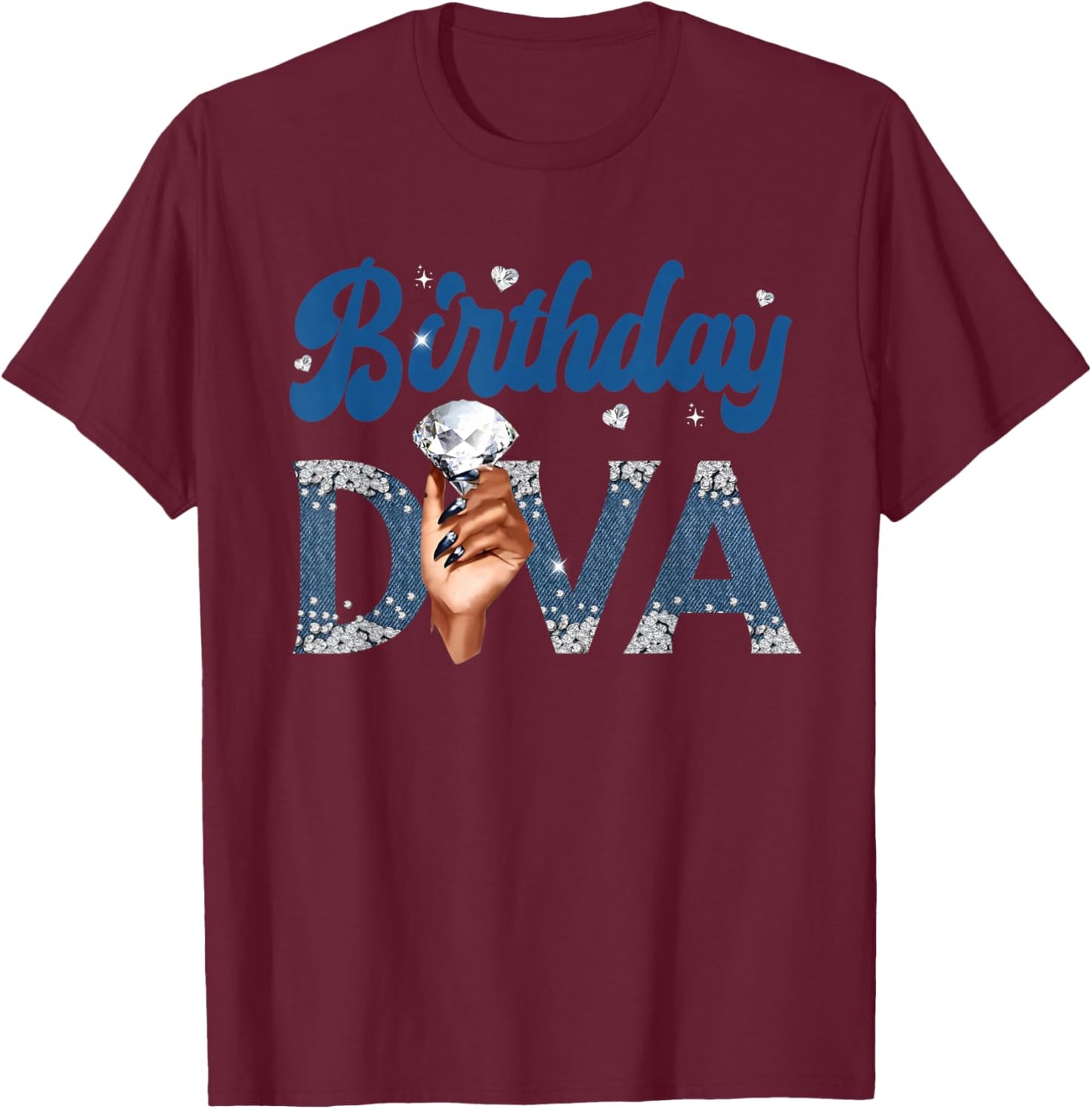 Fabulous Birthday Diva Denim and Diamonds Party Decorations T-Shirt - T-Shirt | Maroon