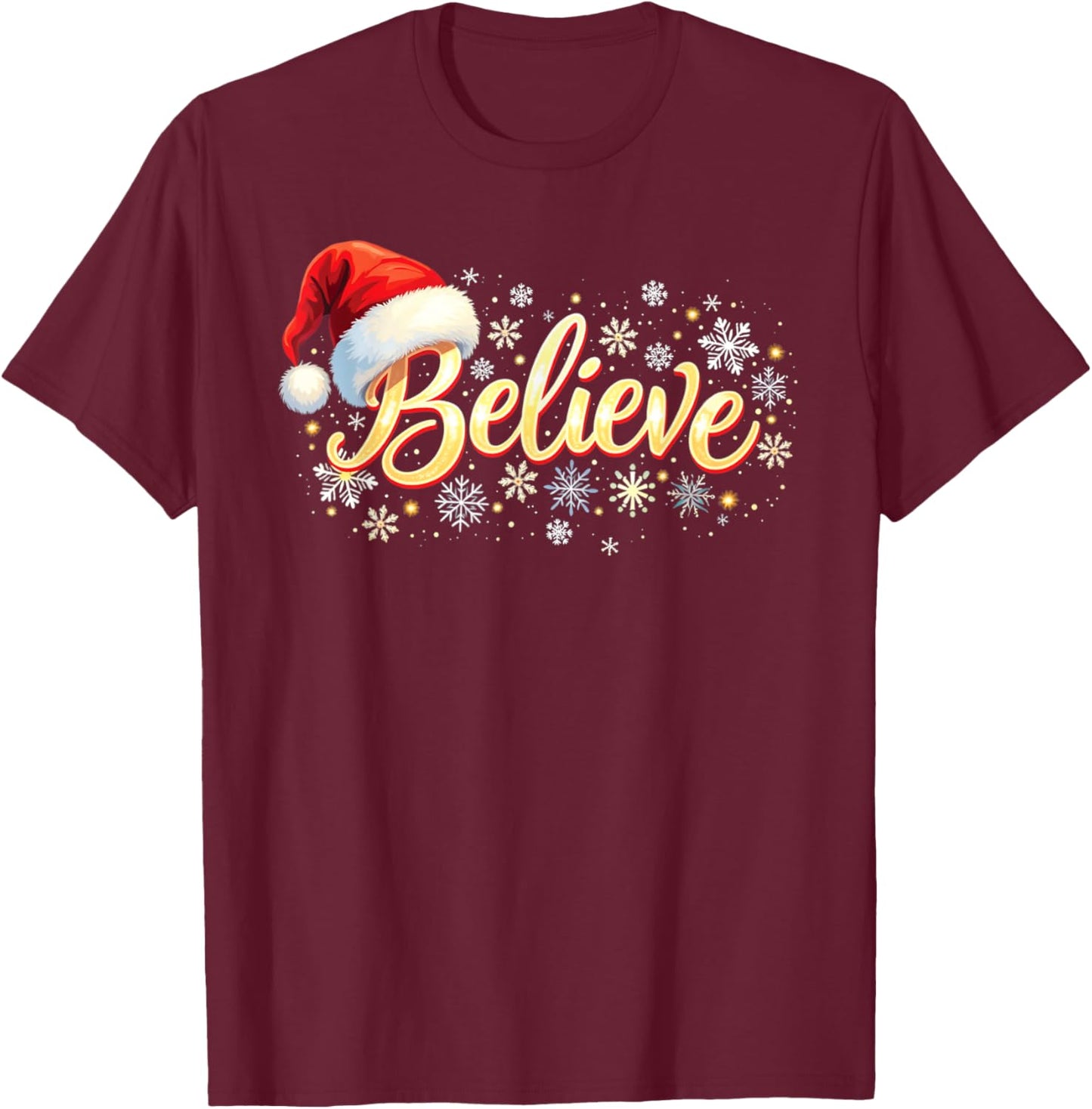 Believe Christmas Shirt Believe Santa T-Shirt - T-Shirt | Maroon