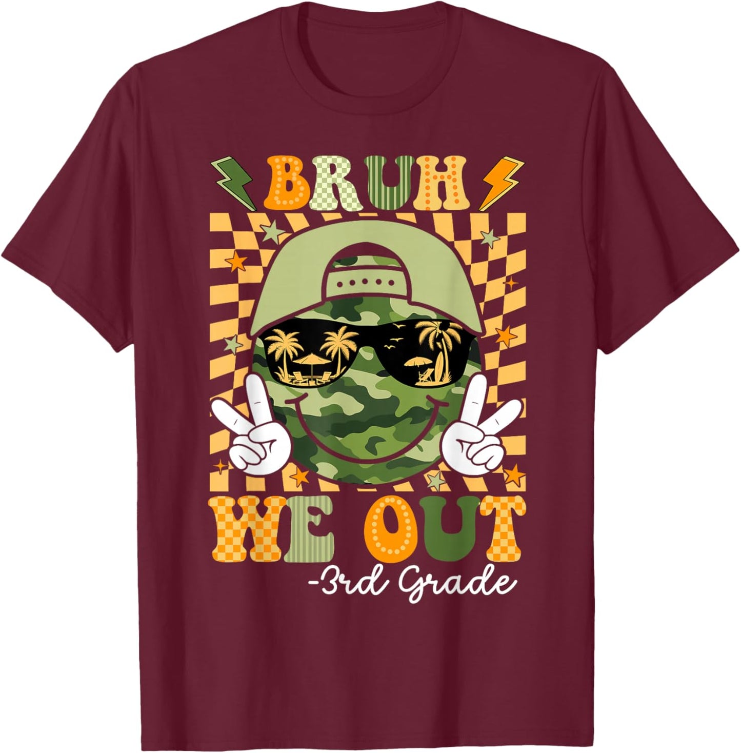 Camo Last Day of School 3rd Grade We Out Bruh Kids Boy T-Shirt - T-Shirt | Maroon