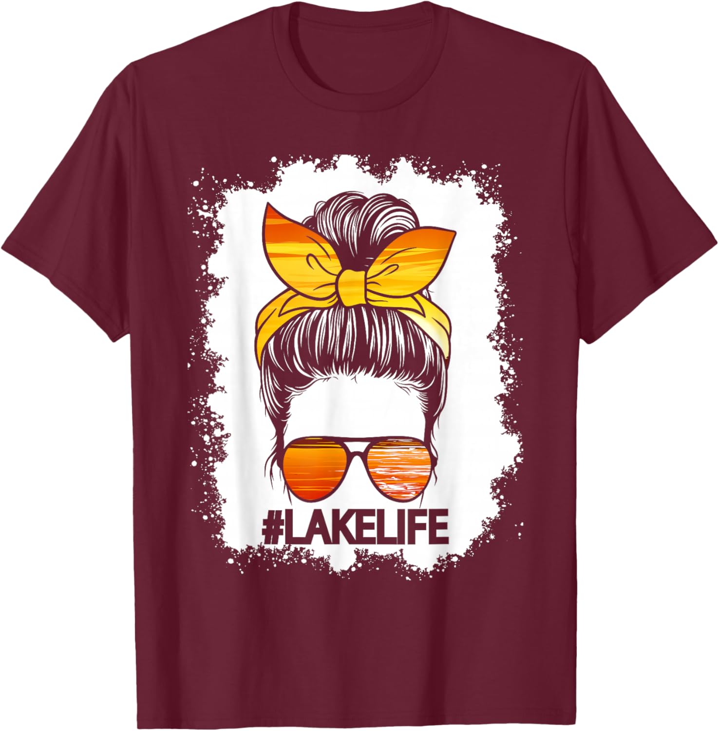 Lake Life Messy Bun Hair Girl Retro Lake Summer T-Shirt - T-Shirt | Maroon