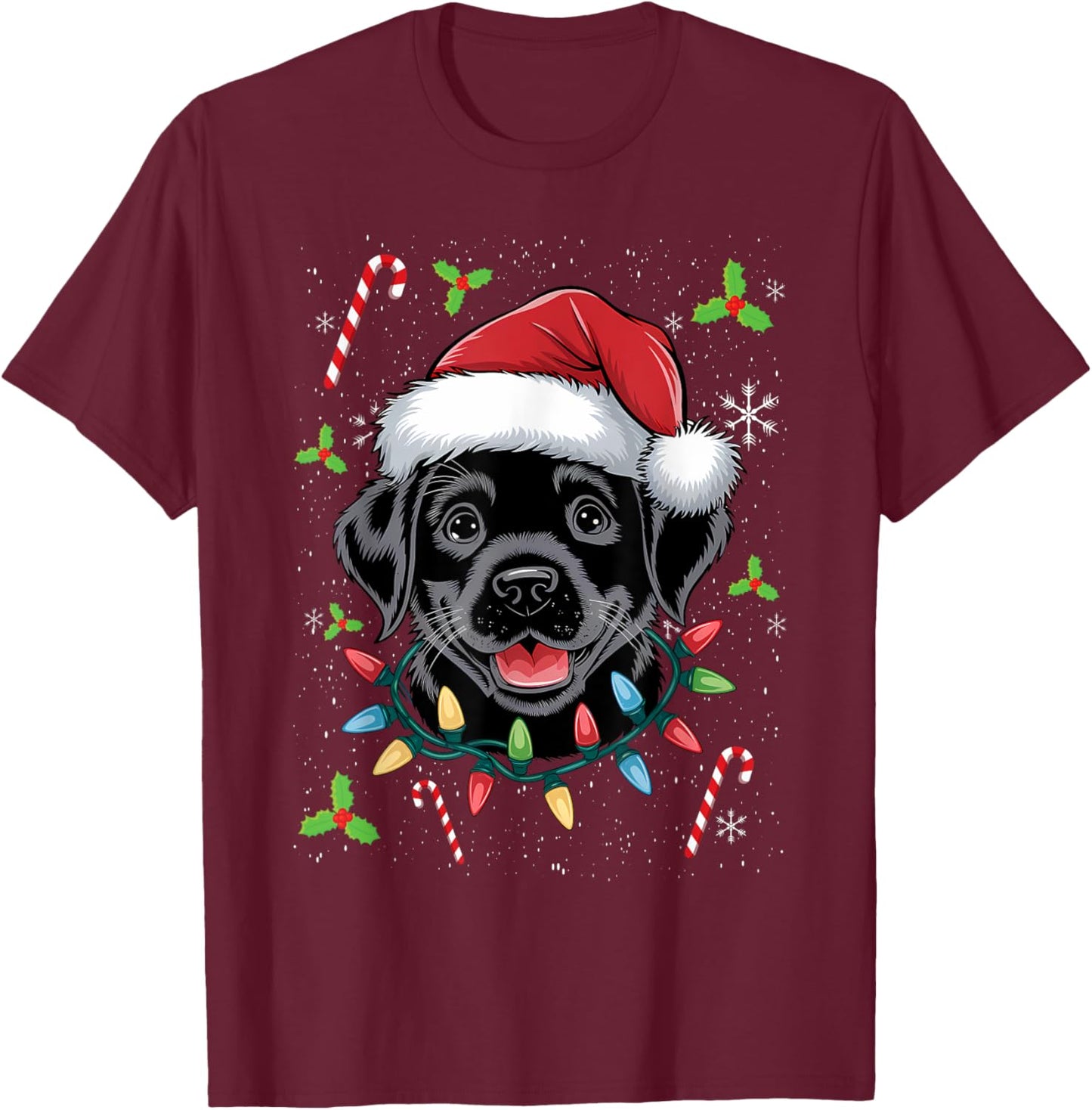 Black Lab Labrador Christmas Tree Light Pajama Dog Xmas Men Women Kids T-Shirt - T-Shirt | Maroon