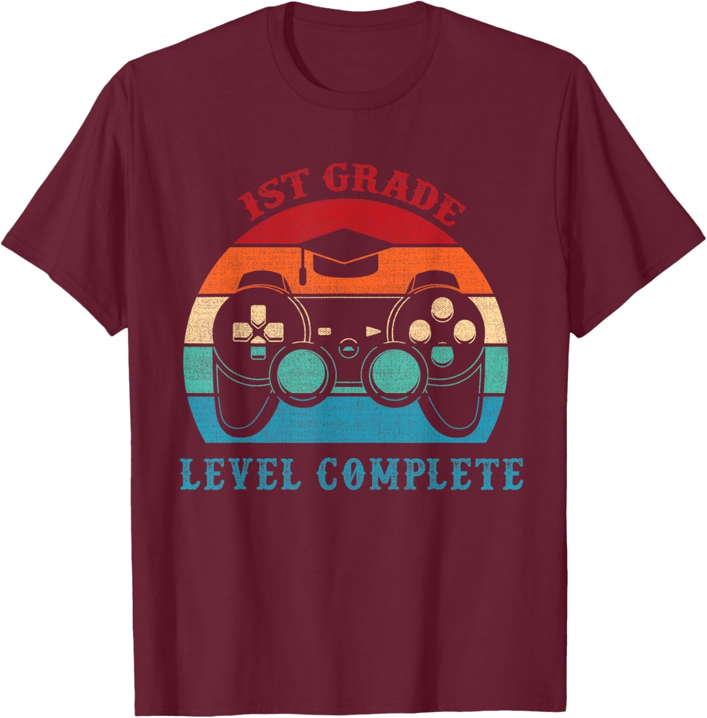 1st Grade Level Complete Gamer Class Of 2025 Graduation T-Shirt - T-Shirt | Maroon