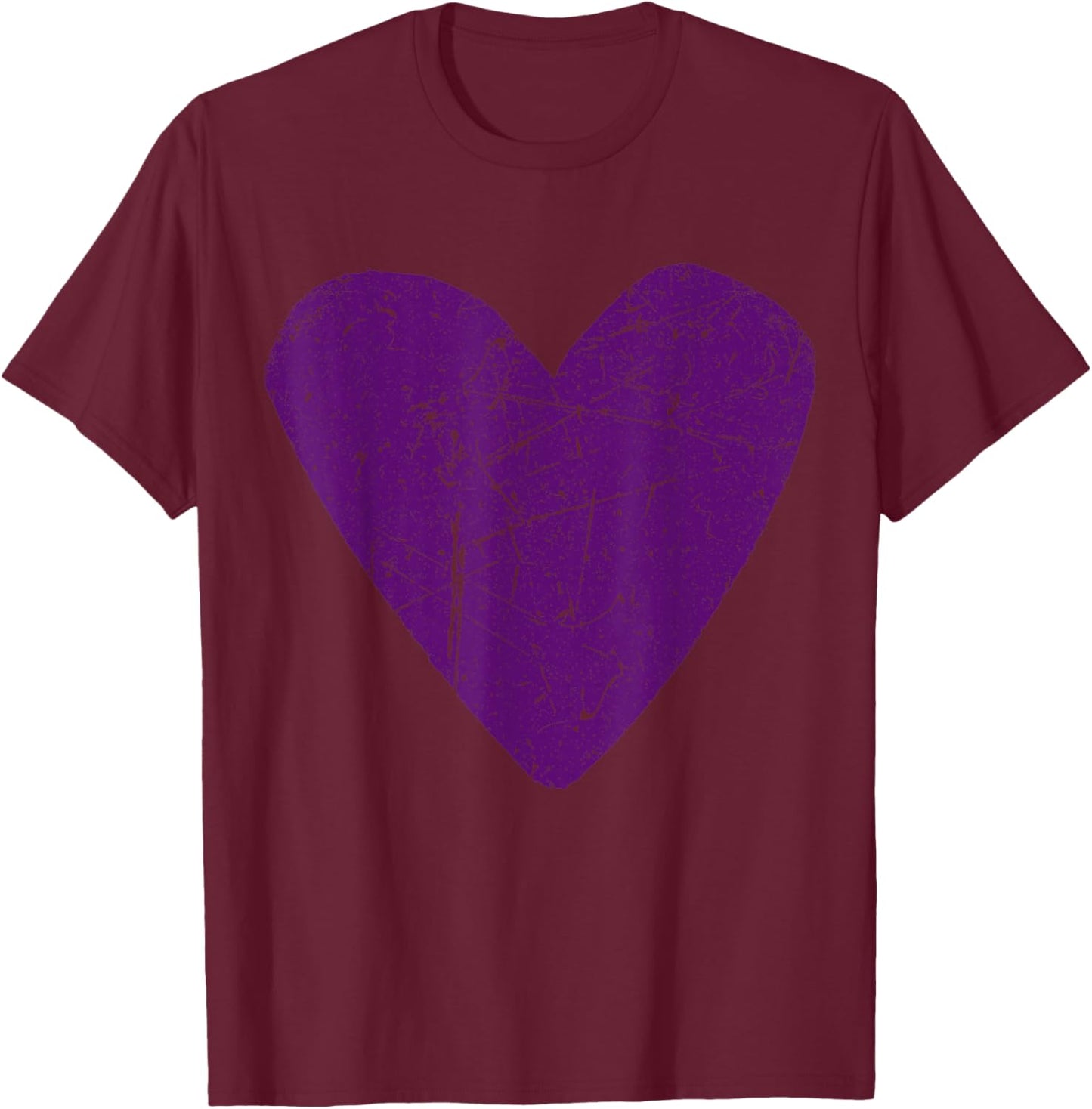 Distressed Grunge Worn Out Style Heart Dark Purple T-Shirt - T-Shirt | Maroon