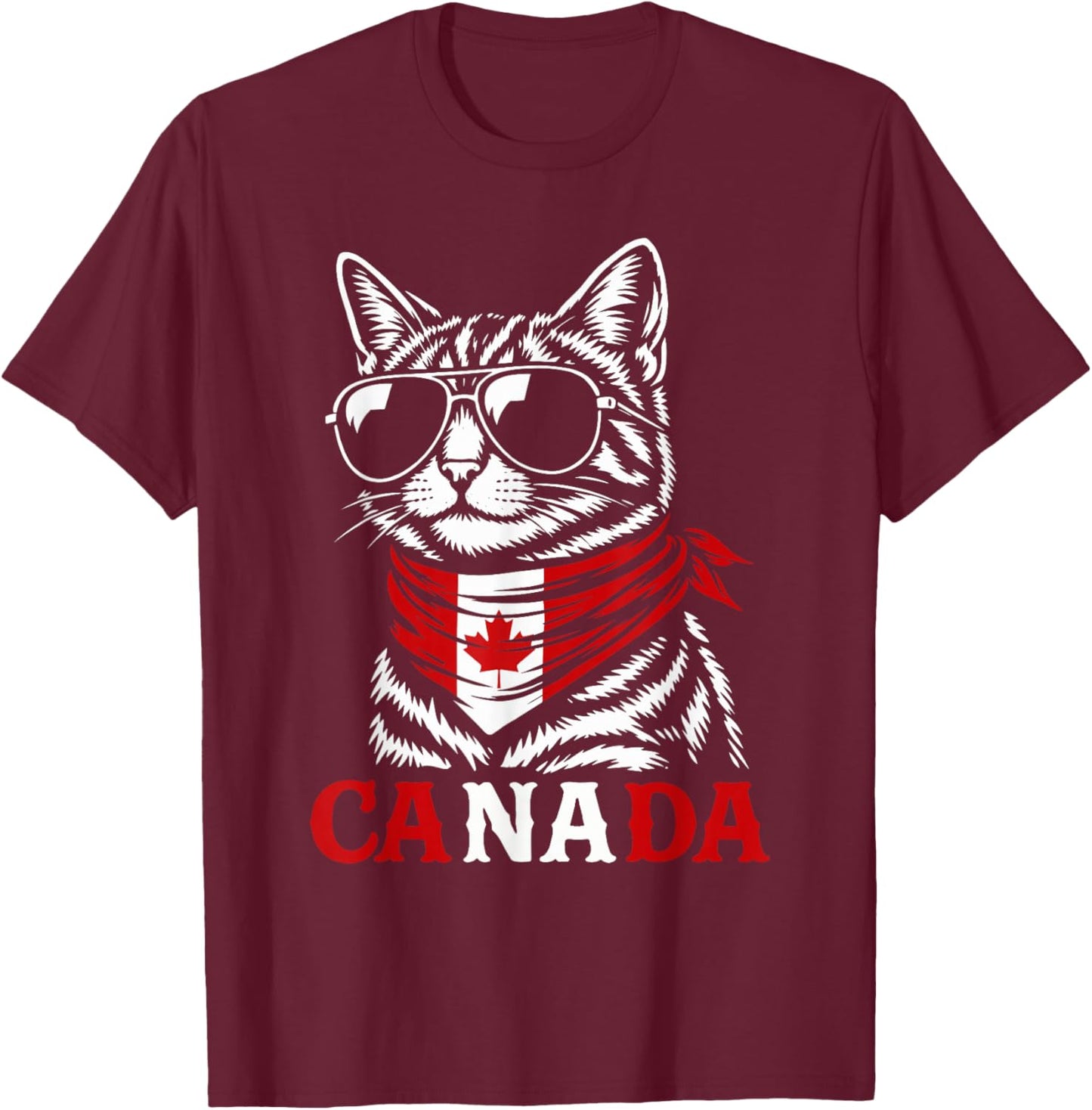 Canadian Flag Funny Cat Canada T-Shirt - T-Shirt | Maroon