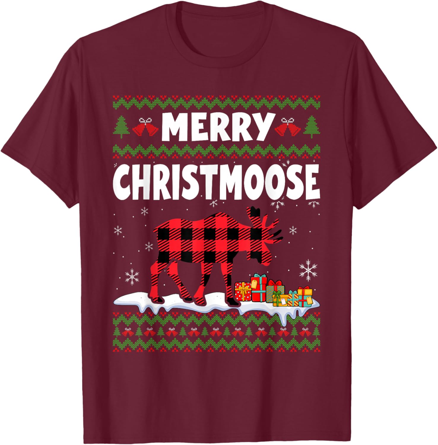 Merry Christmoose Christmas Moose Lover Xmas Holiday T-Shirt - T-Shirt | Maroon