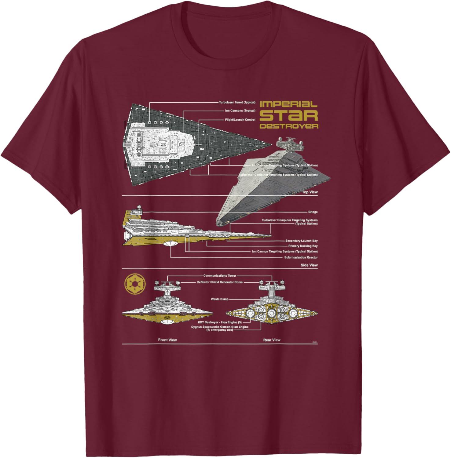 Star Wars Imperial Star Destroyer Schematic Blueprint T-Shirt - T-Shirt | Maroon