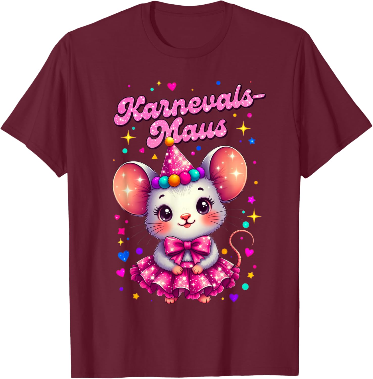 Carnival Mouse Cute Fancy Dress Motif and Children T-Shirt - T-Shirt | Maroon
