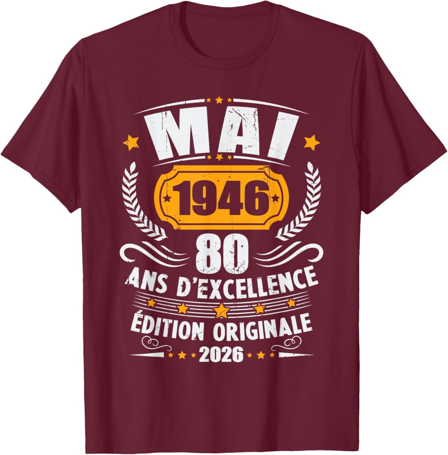 Vintage Mai 1946 Cadeau Anniversaire 80 Ans Hommes Femmes T-Shirt - T-Shirt | Maroon