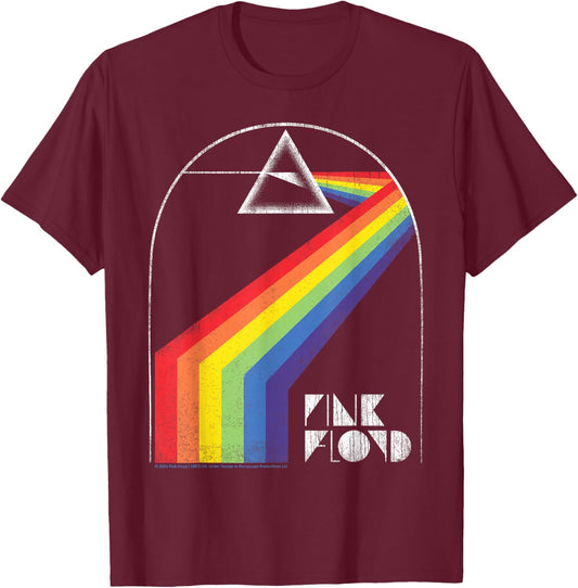 Pink Floyd Retro Prism Rainbow Design T-Shirt - T-Shirt | Maroon