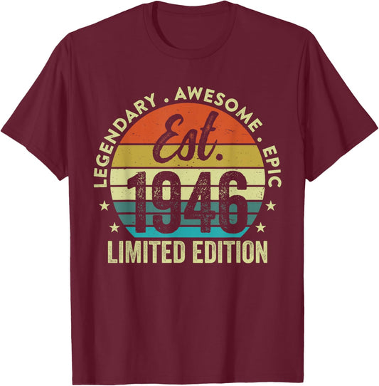 80th Birthday Vintage 1946 80 Years Old T-Shirt - T-Shirt | Maroon