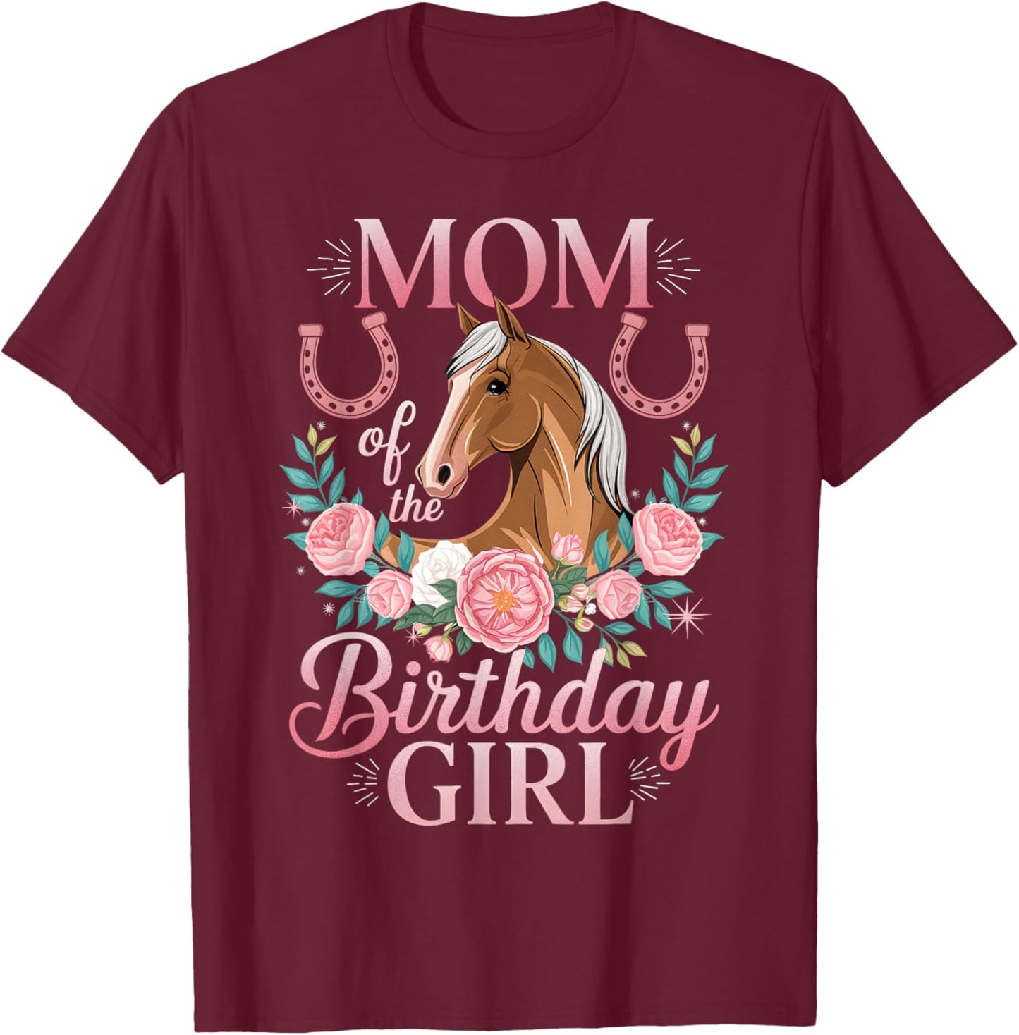 Cute Horse Face Floral Daughter Girl Birthday Mom Women T-Shirt - T-Shirt | Maroon