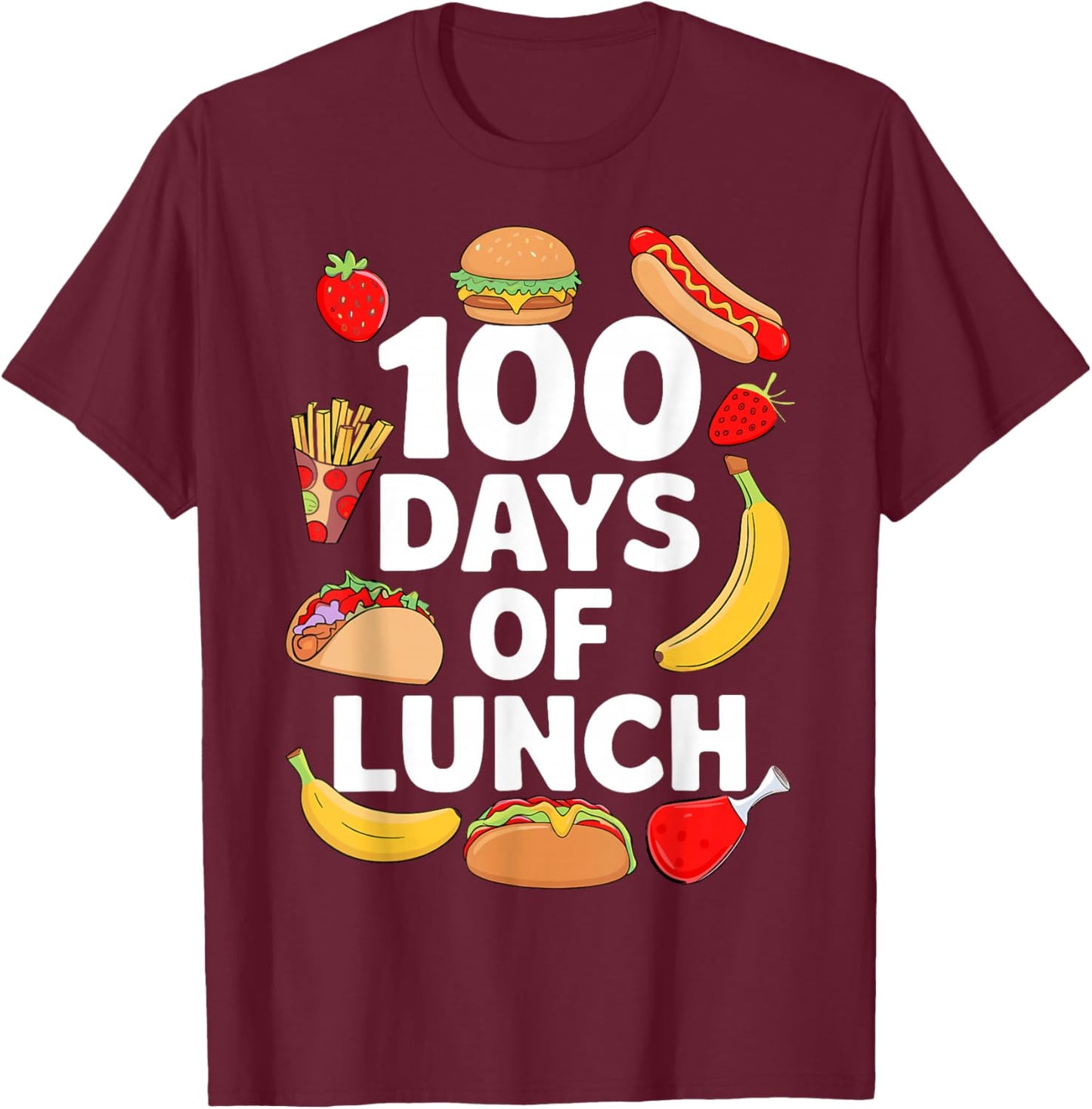100 Days Of Lunch Lady Cafeteria Worker 100th Day Of School T-Shirt - T-Shirt | Maroon