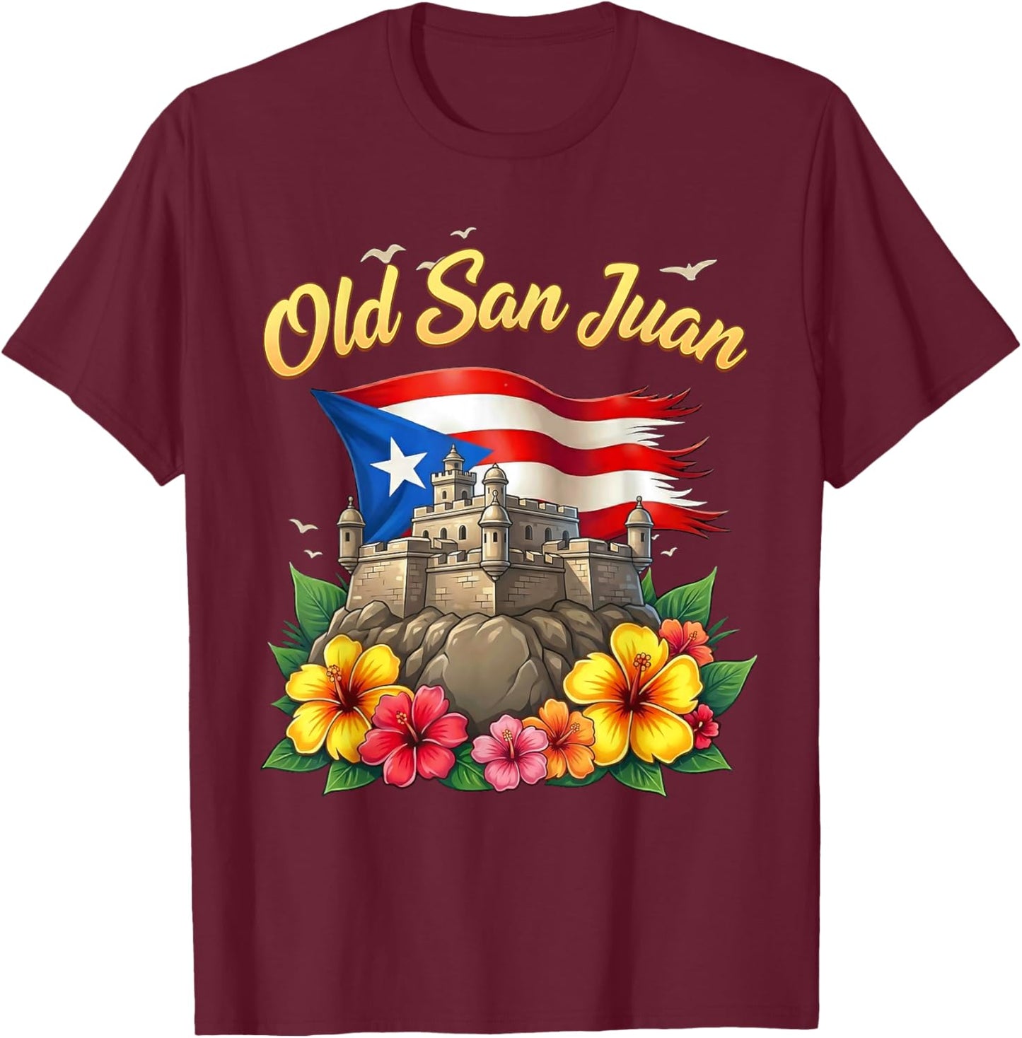Old San Juan Puerto Rico Flag T-Shirt - T-Shirt | Maroon