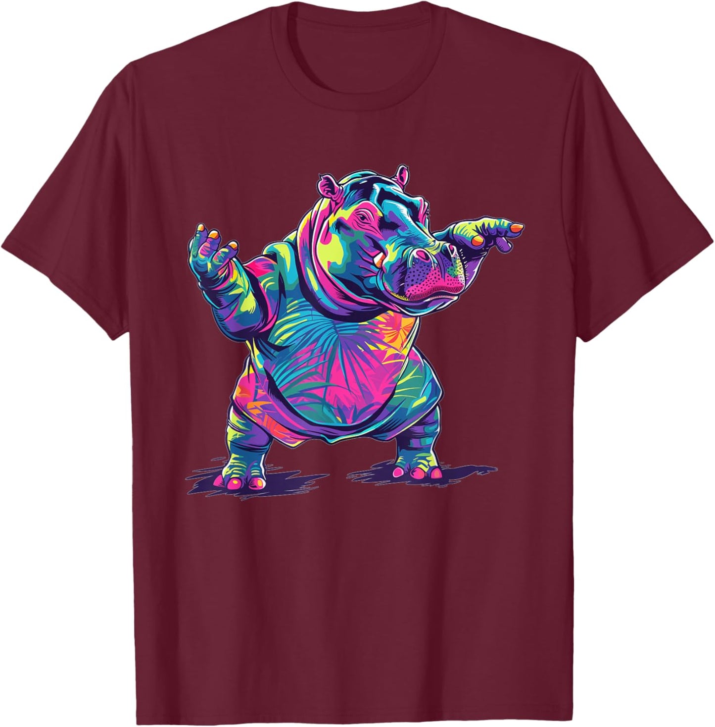 Cute Hippo Dancing T-Shirt - T-Shirt | Maroon