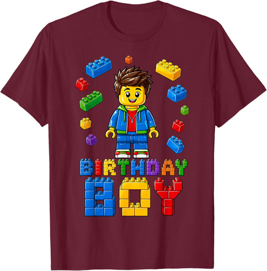 Master Builder Boy Brick Block Building Blocks Birthday Boys T-Shirt - T-Shirt | Maroon