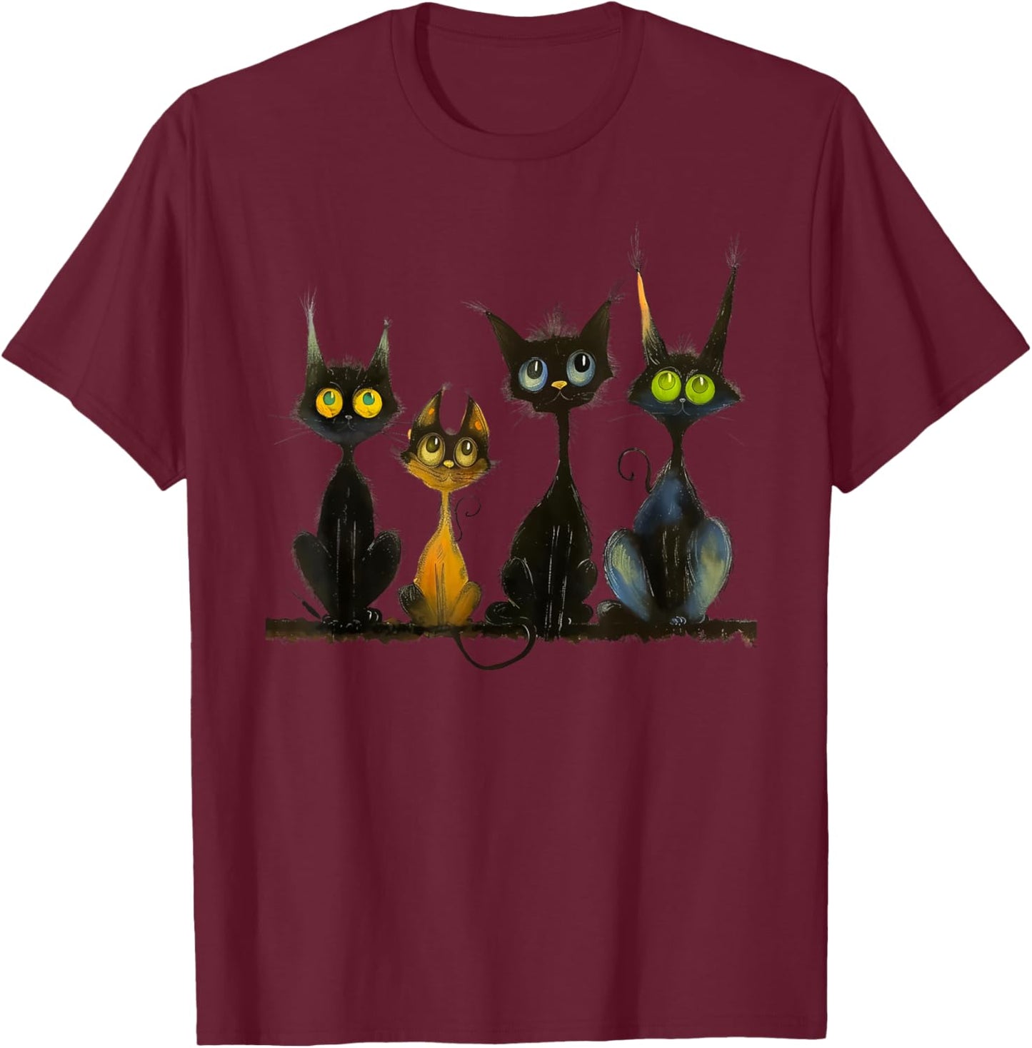 Whimsical Mid-Century Modern Look Cats 50& 60s Style T-Shirt - T-Shirt | Maroon